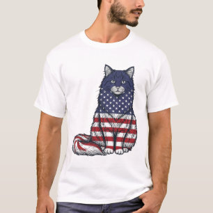 Patriotic Flag Cat Vintage Engraving Shirt Design_