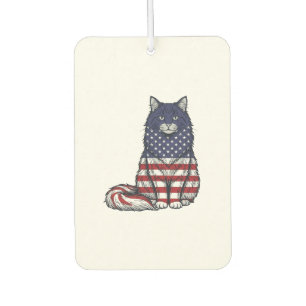 Patriotic Flag Cat Vintage Engraving Shirt Design_ Car Air Freshener