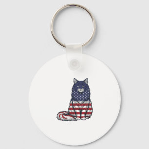 Patriotic Flag Cat Vintage Engraving Shirt Design_ Key Ring