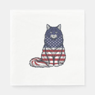 Patriotic Flag Cat Vintage Engraving Shirt Design_ Napkin