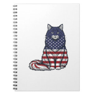 Patriotic Flag Cat Vintage Engraving Shirt Design_ Notebook