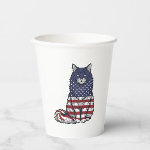 Patriotic Flag Cat Vintage Engraving Shirt Design_ Paper Cups