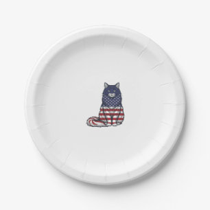 Patriotic Flag Cat Vintage Engraving Shirt Design_ Paper Plate