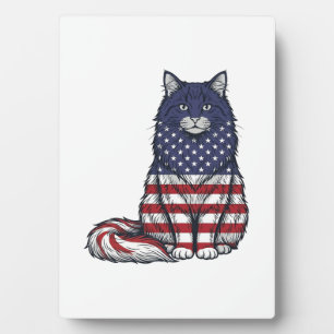 Patriotic Flag Cat Vintage Engraving Shirt Design_ Plaque