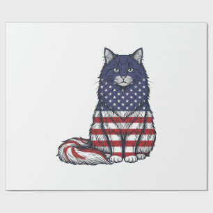 Patriotic Flag Cat Vintage Engraving Shirt Design_ Wrapping Paper