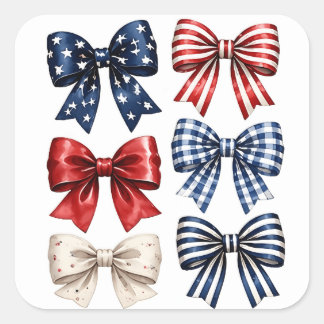 Patriotic flag coquette bows 4th of July Square Sticker