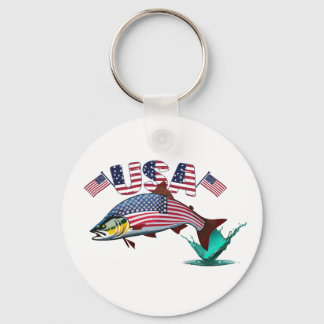 Patriotic Flag Covered Rainbow Trout  Key Ring