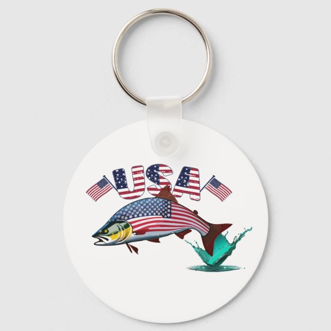 Patriotic Flag Covered Rainbow Trout  Key Ring (Front)