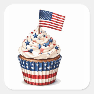 Patriotic flag cup cake muffin 4th of July  Square Sticker