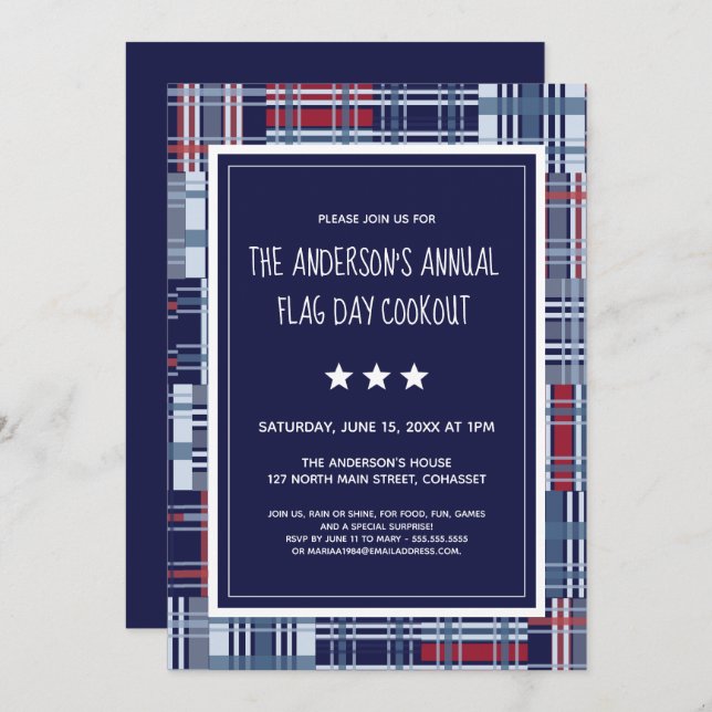 Patriotic, Flag Day, Summer, Cookout Invite Madras (Front/Back)