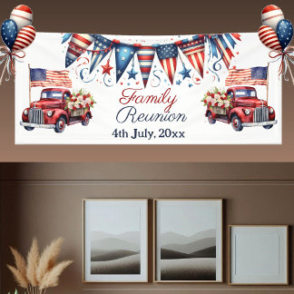 Patriotic Flag Family Reunion 4th July Bunting Banner