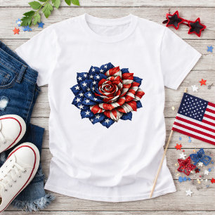 Patriotic Flag Floral Illustration T-Shirt