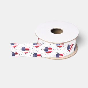 Patriotic Flag Hearts Grosgrain Ribbon
