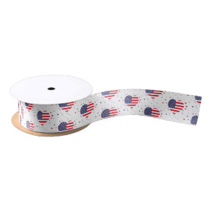 Patriotic Flag Hearts Satin Ribbon