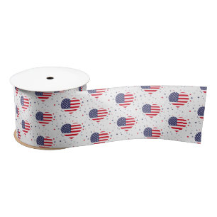 Patriotic Flag Hearts Satin Ribbon