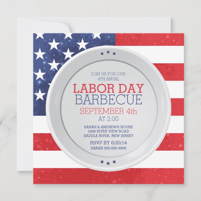 Patriotic Flag Labour Day Summer Barbecue Party Invitation (Front)