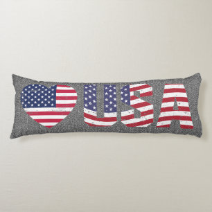 Patriotic Flag Love Heart USA Black Jean Denim Body Cushion