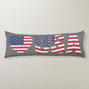 Patriotic Flag Love Heart USA Black Jean Denim Body Cushion