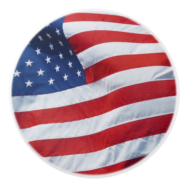Patriotic Flag of the USA - Proud American Ceramic Knob (Front)