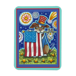 PATRIOTIC FLAG PET DOG CAT MOUSE, CUTE FUNNY MAGNET