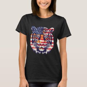 Patriotic Flag Tiger 4th Of July Funny Animal Face T-Shirt