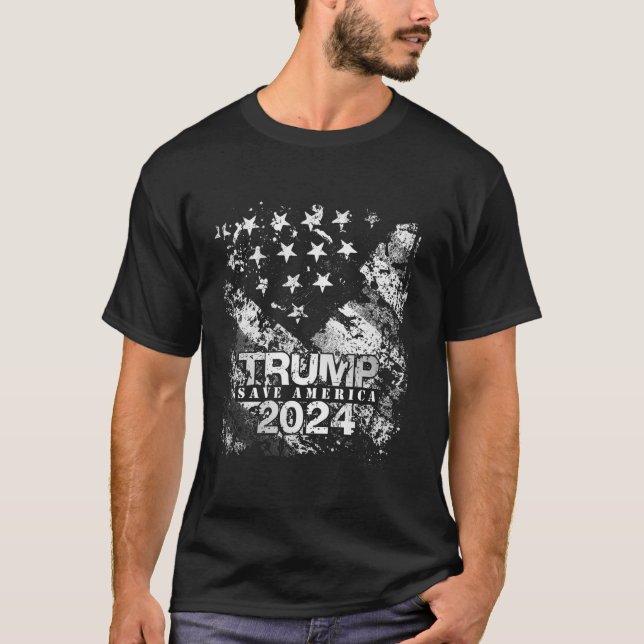 Patriotic Flag Trump 2024 USA Save America  T-Shirt (Front)