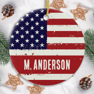 Patriotic Flag USA Ceramic Tree Decoration