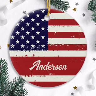 Patriotic Flag USA Ceramic Tree Decoration
