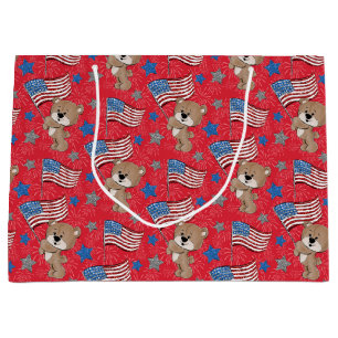 Patriotic Flag Waving Bear Gift Bag