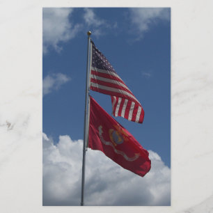 Patriotic flags and a blue sky on stationery