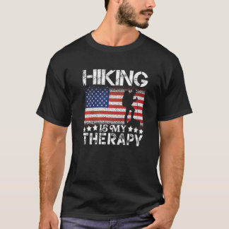 Patriotic Flags Hiking Is My Therapy Hiking Usa T-Shirt
