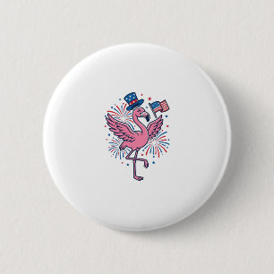 Patriotic Flamingo Fireworks Vector Design_1 6 Cm Round Badge