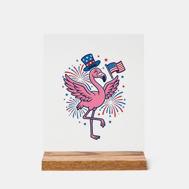 Patriotic Flamingo Fireworks Vector Design_1 Acrylic Sign (Front)