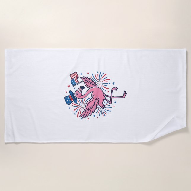Patriotic Flamingo Fireworks Vector Design_1 Beach Towel (Front)