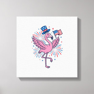 Patriotic Flamingo Fireworks Vector Design_1 Canvas Print