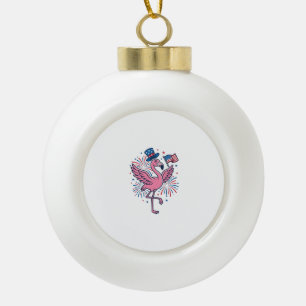 Patriotic Flamingo Fireworks Vector Design_1 Ceramic Ball Christmas Ornament