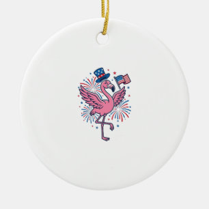 Patriotic Flamingo Fireworks Vector Design_1 Ceramic Tree Decoration