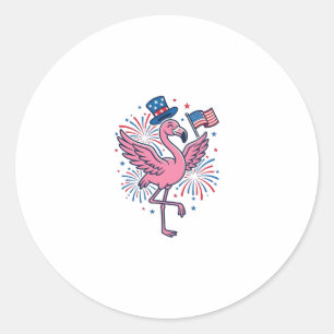 Patriotic Flamingo Fireworks Vector Design_1 Classic Round Sticker