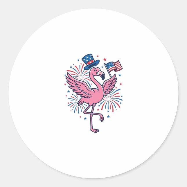 Patriotic Flamingo Fireworks Vector Design_1 Classic Round Sticker (Front)