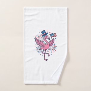 Patriotic Flamingo Fireworks Vector Design_1 Hand Towel
