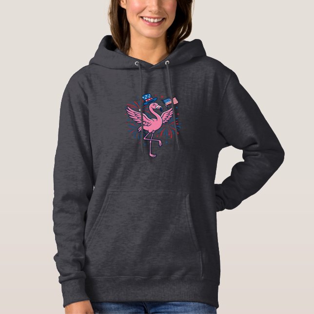 Patriotic Flamingo Fireworks Vector Design_1 Hoodie (Front)