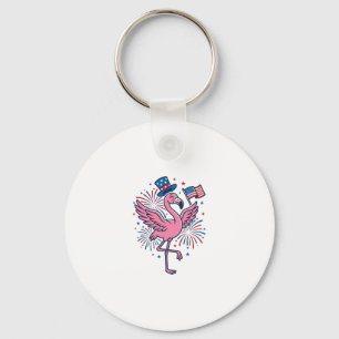 Patriotic Flamingo Fireworks Vector Design_1 Key Ring
