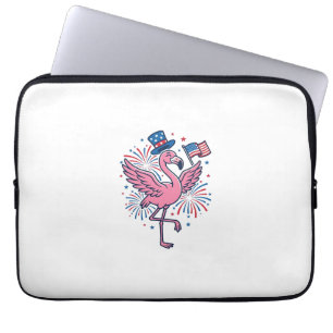 Patriotic Flamingo Fireworks Vector Design_1 Laptop Sleeve