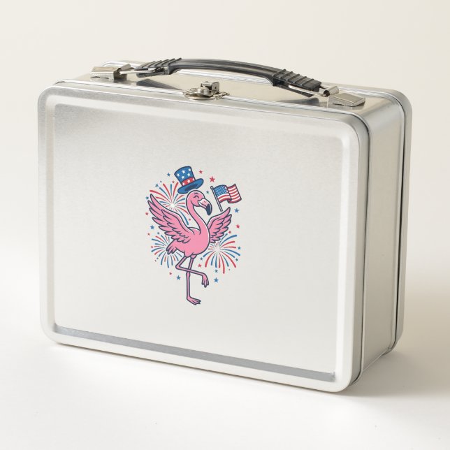 Patriotic Flamingo Fireworks Vector Design_1 Metal Lunch Box (Front)
