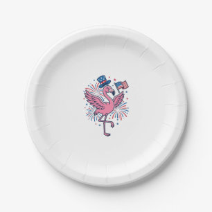 Patriotic Flamingo Fireworks Vector Design_1 Paper Plate