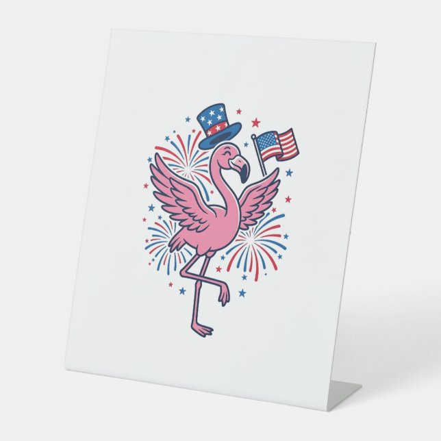 Patriotic Flamingo Fireworks Vector Design_1 Pedestal Sign (Front)