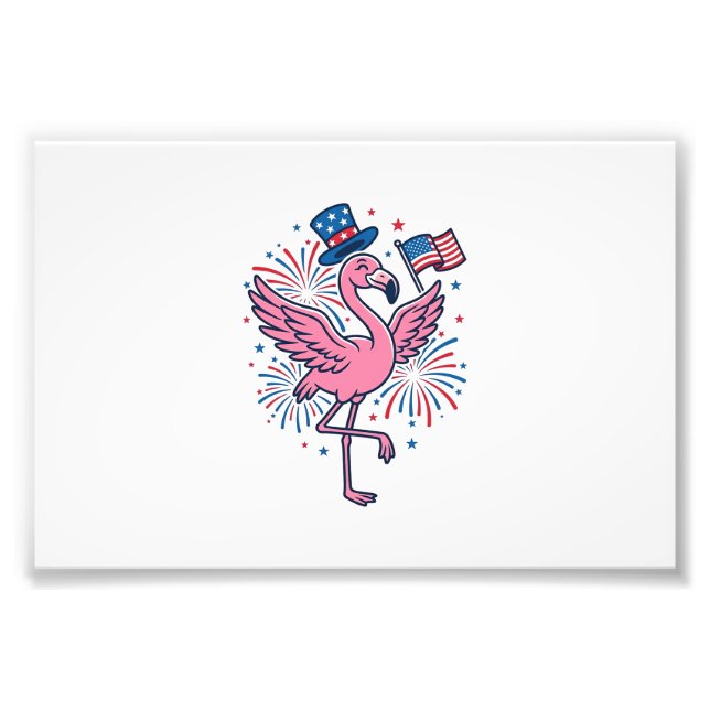 Patriotic Flamingo Fireworks Vector Design_1 Photo Print (Front)