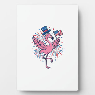Patriotic Flamingo Fireworks Vector Design_1 Plaque