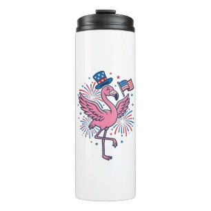 Patriotic Flamingo Fireworks Vector Design_1 Thermal Tumbler