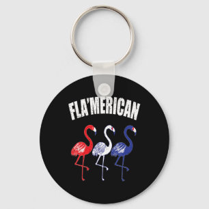 Patriotic Flamingo Red White Blue July 4th Indepen Key Ring